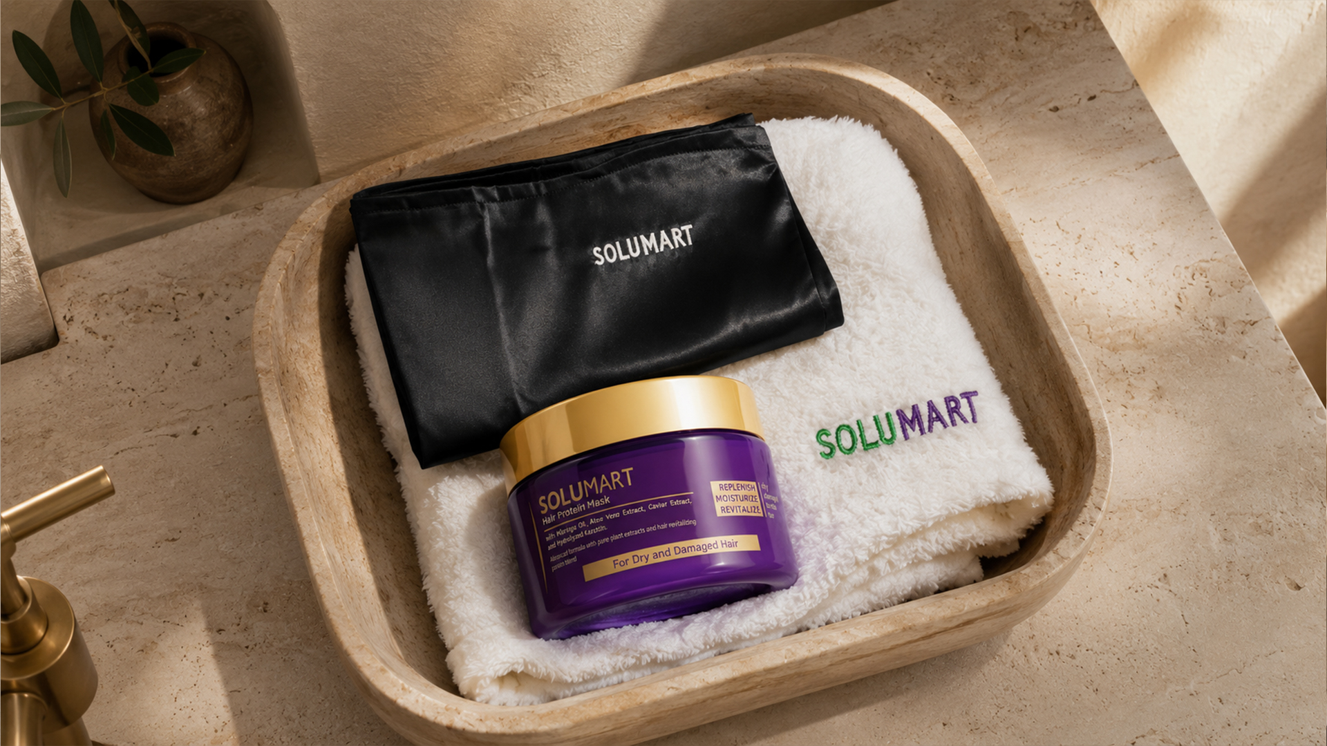 Hair Care Bundle - towel + pillow case + solumart mask 200 purple`