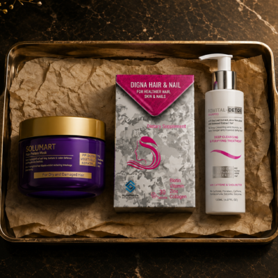 Stressed Hair Care Bundle - digna hair + shampoo+ solumart mask 200