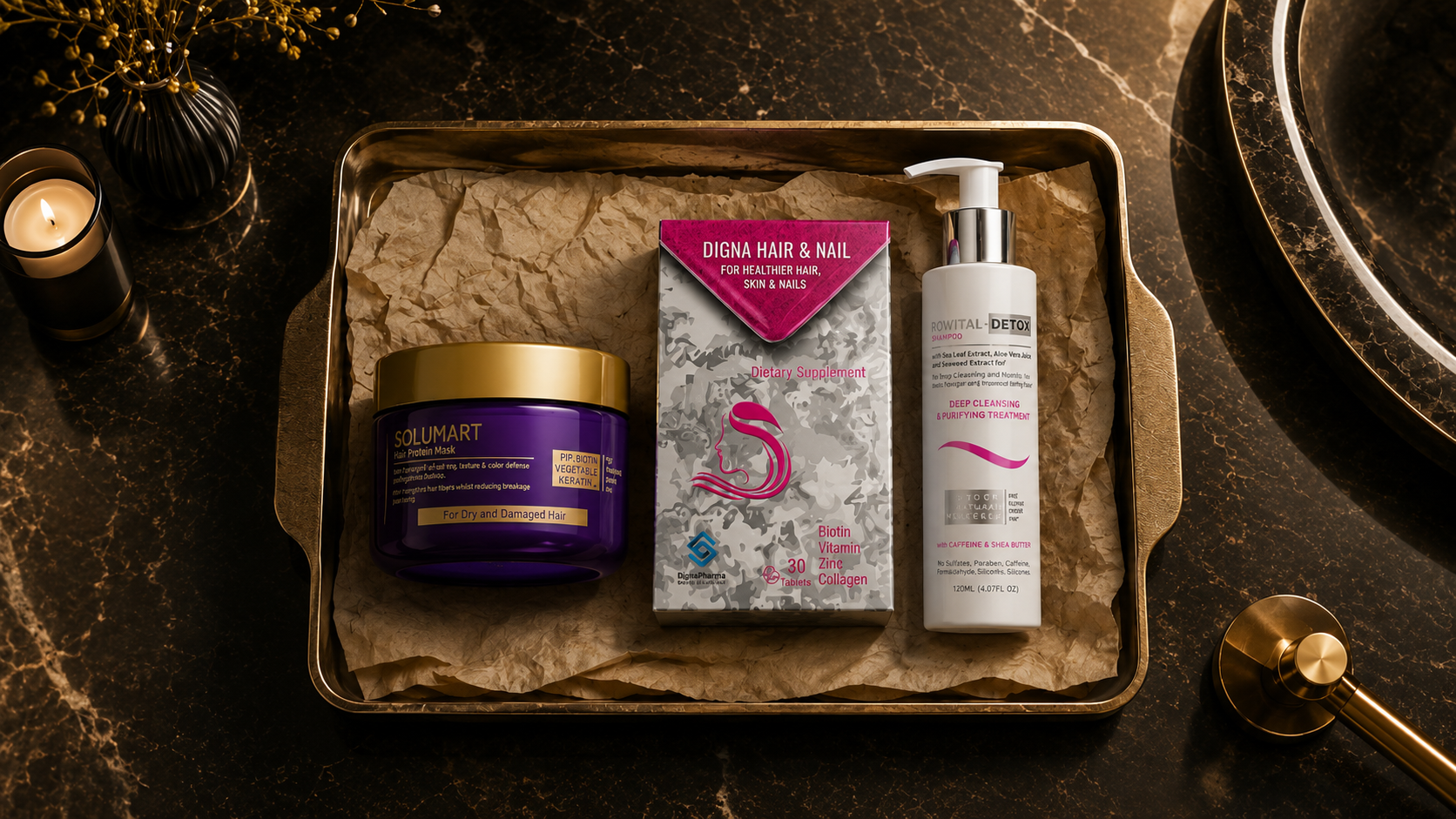 Stressed Hair Care Bundle - digna hair + shampoo+ solumart mask 200